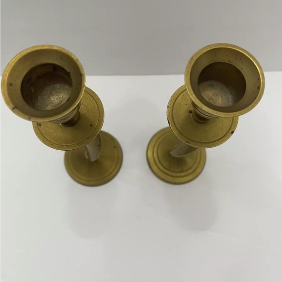 Vintage Twisted Spiral Stem Solid Brass Candlesticks Candle Holder 6.25” H - Picture 2 of 6